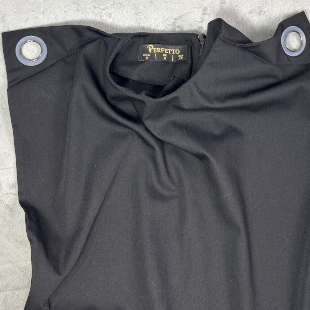 Perfetto Black Colorblock Pleated Midi Dress - Picture 4 of 6